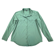 Eddie Bauer Shirt Women's Medium Green Departure 2.0 UPF 50 Roll Tab Sleeves