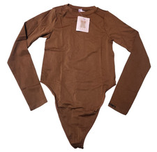 Savage x Fenty Womens M Teddy Thong Bodysuit Long Sleeve Lingerie Brown