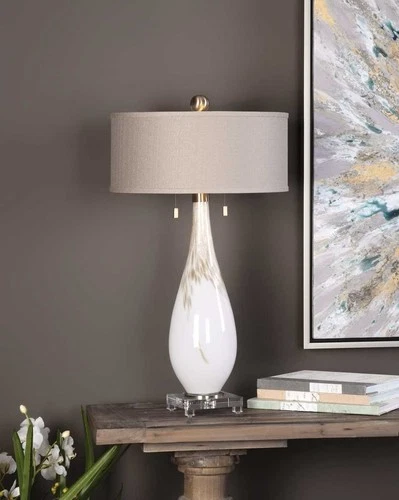 UTTERMOST 27201 CARDONI GLOSS WHITE GLASS TABLE LAMP WITH METALLIC GOLDEN BRONZE - Picture 2 of 5