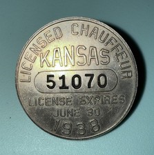 1938 Kansas Chauffeur License Pin Back Badge ...