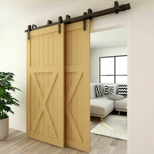4FT -12 FT Bypass Sliding Barn Door Hardware Kit for Closet Double Wooden Doors