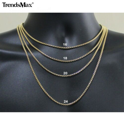 1/2Pcs 2mm Thin Box Link Gold Plated Stainless Steel Chain Necklace for Pendant
