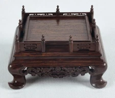 Craft Art Statue Base Holder Decor Ebony Wood Carved Square Display Rack Stand