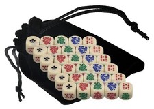 30 16mm Poker Dice Ivory Tone Rounded Corners with Velvet Storage Pouch Bundle