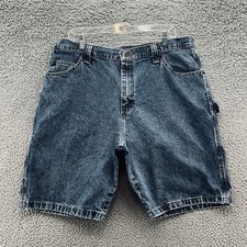 VTG Wrangler Shorts Men 38 Blue Denim Jean Baggy Carpenter Pocket 9.5 In Inseam
