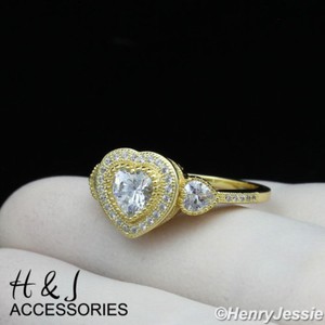 Authentic WOMEN 925 STERLING SILVER BLING CZ GOLD PLATED HEART SHAPE ENGAGEMENT RING*GR103