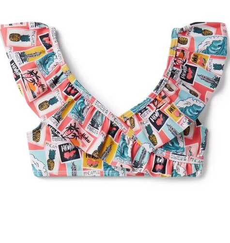 Janie and Jack L48911 Girls Multi Postcard Ruffle 2-Piece Swimsuit Size 12 - Picture 3 of 3