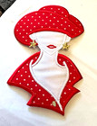 Woman bust hat dress red white polka dots Iron On Patch Applique 4 " w x 6 " h