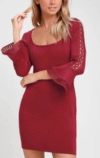 Lulus Charismatic Burgundy Flounce Sleeve Bodycon Mini Dress sz M