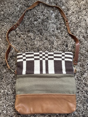 Nan-Made Genuine Leather & Repurposed Pendleton Wool Blanket Crossbody Purse Bag