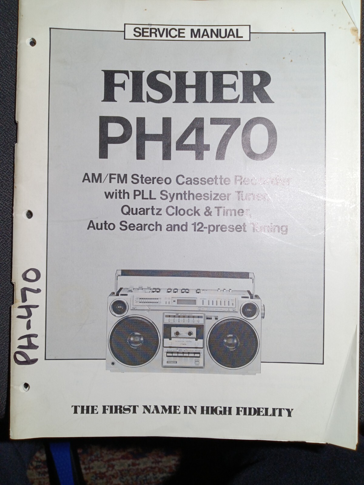 Original Fisher PH-470 AM/FM Stereo Cassette Recorder with Clock Timer Service Manual