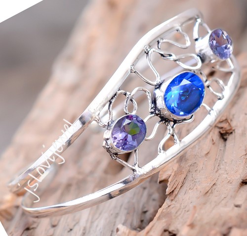 Naturel Pierre Précieuse Tanzanite Avec 925 Bague en Argent pour Femmes