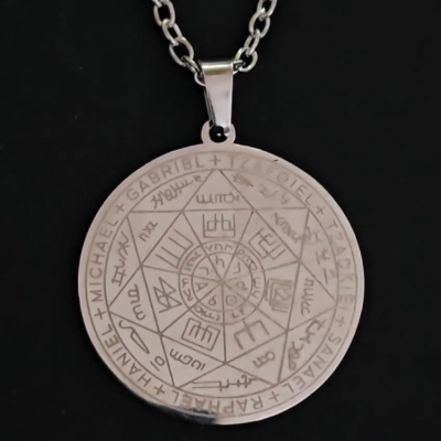 Collier Pendentif Talisman Des 7 Archanges - Chaîne Acier 46cm, Pendentif Miroir, Neuf Avec Étiquette