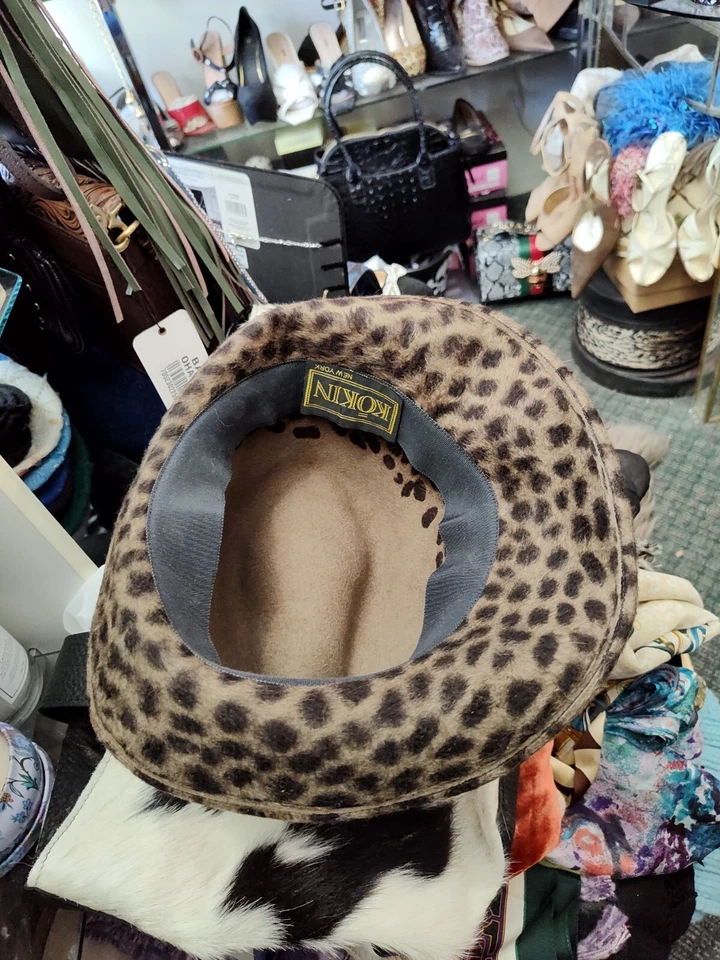 KOKIN WOOL FUR BROWN LEOPARD GORGEOUS BUCKET HAT BOHO CHIC   - Image 4 of 4