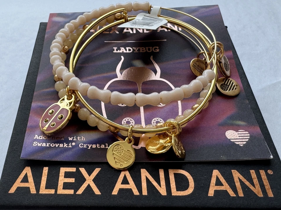 Alex and Ani 'Ladybug' A Good Sign Set of 3 Charm Bangle - Image 2 of 4