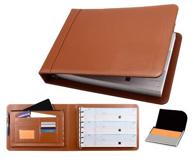 2Fold Business Checkbook Binder 7-Ring PU Leather 3-Up Checks 600 Capacity