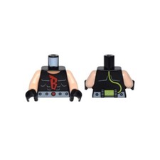 LEGO - Minifigura, contorno de músculos del torso, rojo 'B', cinturón plateado y manguera de cal en la parte posterior