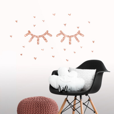 RoomMates - Wimpern mit Glitzer m. Herzen in rosé gold  selbstklebend Wandtattoo