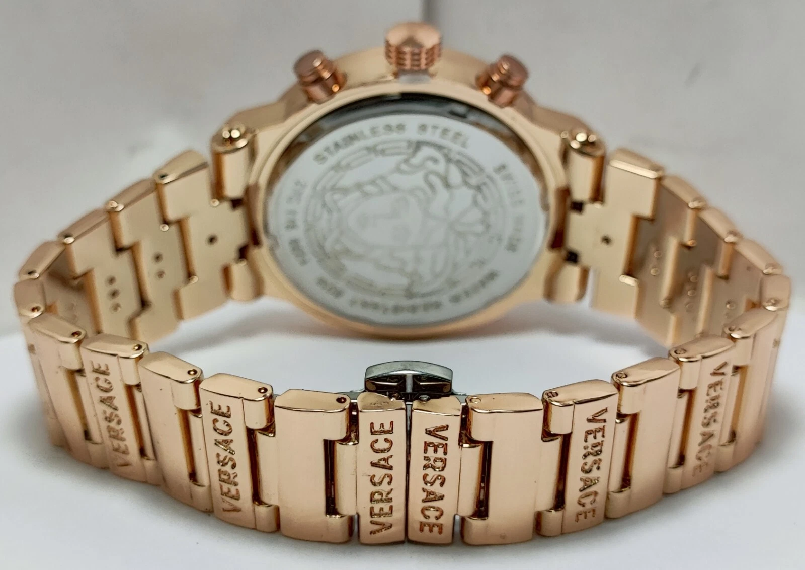 Orologio Da Polso Lusso Versace Cronografo Uomo Quadrante Bronzo Cinturino Acciaio Inox Quarzo