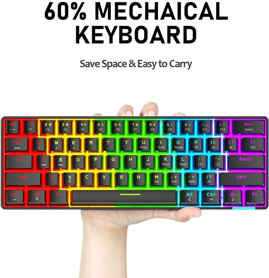  Bluetooth/USB-C Keyboard and RGB Mouse Set Mechanical Rainbow LED Gaming PC PS4 - Image 4 of 4