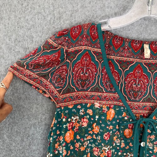 Tulle & Batiste Womens V-Neck Short Sleeve Dress Boho Gypsy Hippie Teal Size XL - Picture 4 of 13