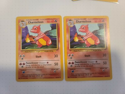 2X LOT - RARE Stage 1 Pokemon Charmeleon 24/102, 1995 80 HP SLASH FLAMETHROWER 