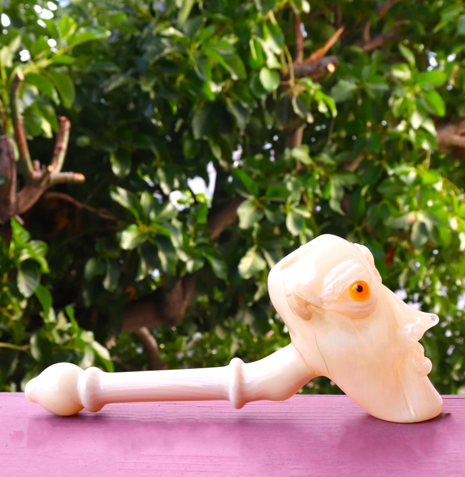 8" Ivory Gobblin Face Hammer Glass Bubbler Tobacco Smoking Herb Pipe THB-109