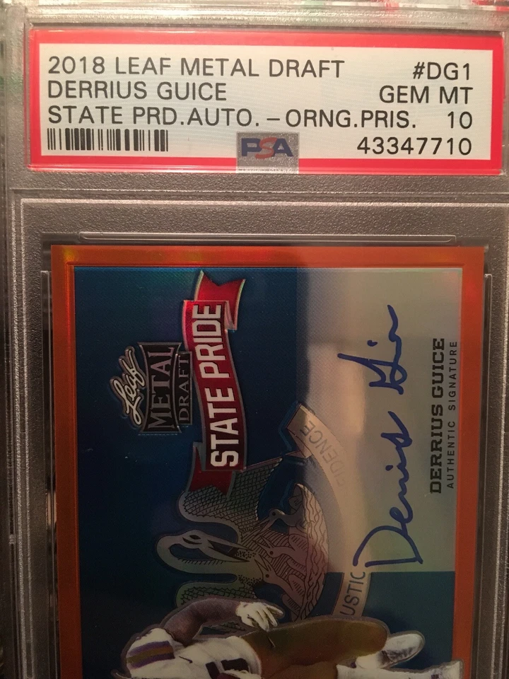 PSA 10 Gem Pop 1! 2018 DERRIUS GUICE SSP 7/7 LEAF STATE PRIDE METAL DRAFT AUTO - Image 3 of 4