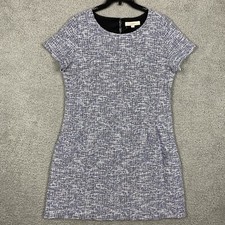 Loft Women's 14 Blue Navy White Short Sleeve Open Back Knit Sheath Dress Lined