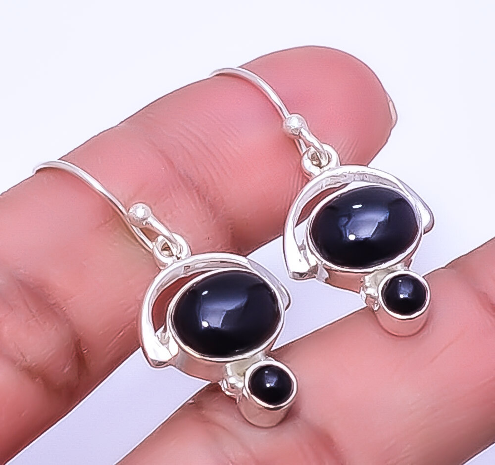 Black Onyx - Brazil Designer Handmade 925 Sterling Silver Earring 1.25