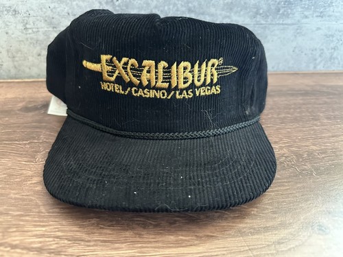Sombrero de colección Excalibur Snapback negro Las Vegas hotel casino cuerda pana años 80