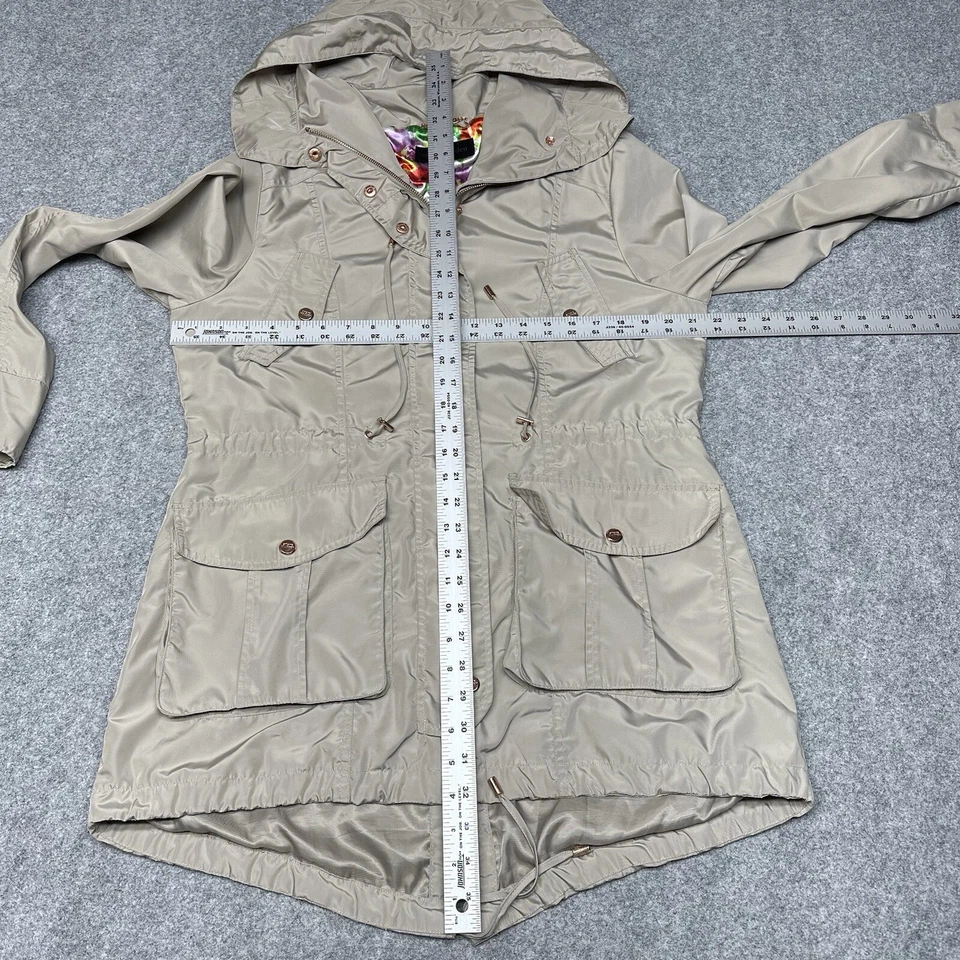 Steve Madden Mujer Beige Abrigo Chaqueta Mediano Carga Bolsillos Cremallera Solapa a Presión Foto 2 de 4