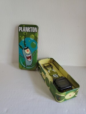 2004 Sponge Bob character PLANKTON Wristwatch in original Burger King Tin 