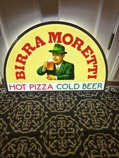 Moretti Cerveza Fría Pizza Caliente Bar Letrero Panel de Luz LED 30” Metal Raro Hombre Italiano