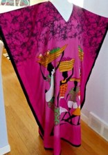 Boho Hippie Ethnic Printed Tribal Maxi Kaftan Dress Kimono Hostess Gown One Sz