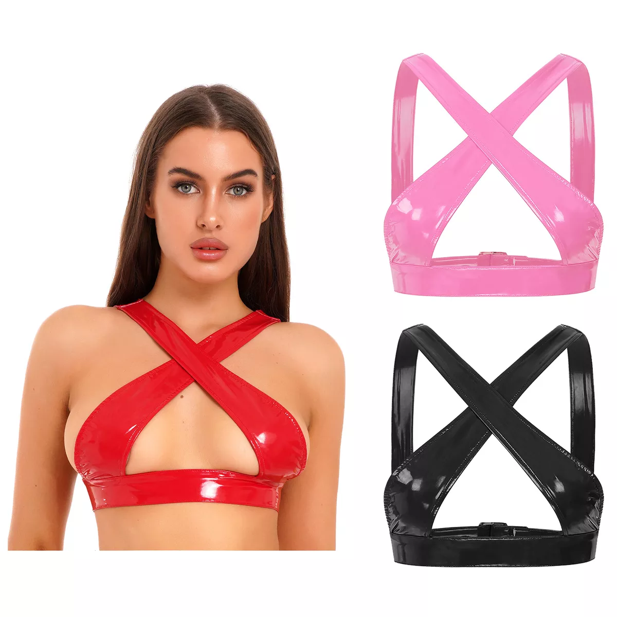 Womens Criss Cross Caged Strappy Stash Bra Crop Top Bralette Bustier Padded  Vest