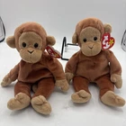 2- Ty Beanie Baby Babies Bongo the Monkey Tan Brown  1995 Vintage 8" B38