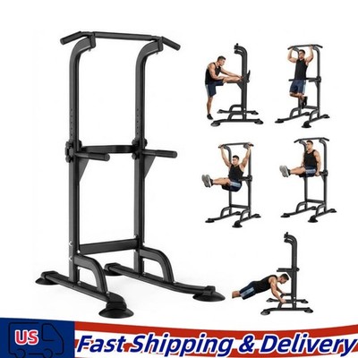 Power Tower Pull Up Dip Station Adjustable Height Home Gym Strength Training