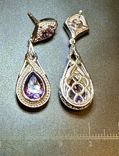 STS Keros Sterling Silver Purple Amethyst Earrings, marked 925 STS