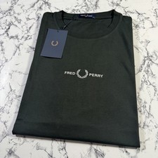 Image of FRED PERRY Mens Night Green Embroidered Logo T Shirt SIZE XL M4580 Q20 BNWT