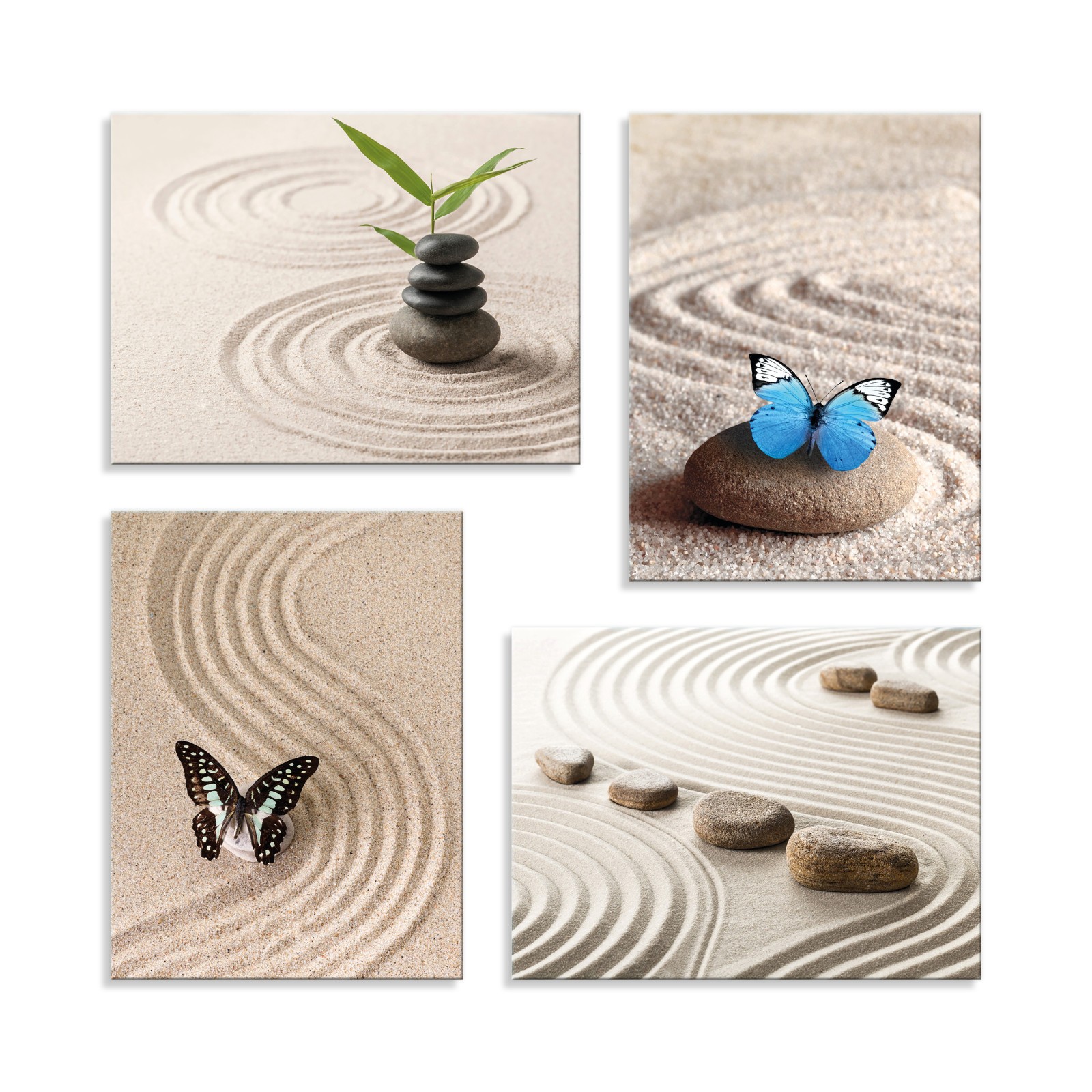 Quadri Zen Moderni Economici | Set 4 Stampe 40x30 cm con Telaio Legno
