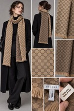 Vintage CELINE Macadam Triomphe Monogram Reversible Scarf Camel Brown