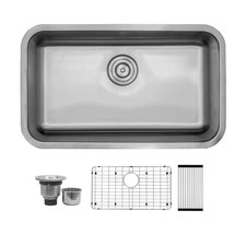 30 In. Undermount Single Bowl 16 Gauge Stainless Steel Kitchen Sink with Accesso