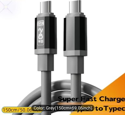 Type C to Type C Data Kabel 240 Watt Fast Ladekabel 150cm  Grau (IPhone,Samsung)