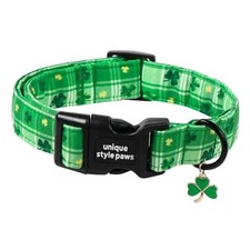 Saint Patrick's Day Dog Collar, Green Shamrock Dog Collars Small Shamrock CC
