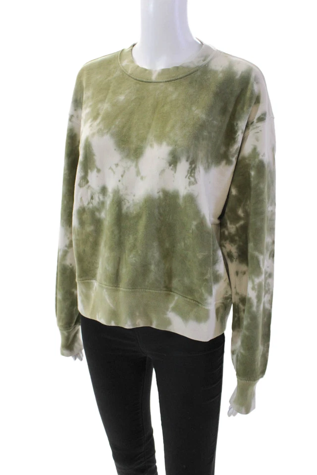 Sudadera pulóver de terciopelo para mujer de algodón tie dye cuello redondo verde talla XS Foto 2 de 4