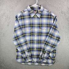 Levis Mens Large Blue Yellow Plaid Flannel Long Sleeve Button Down Shirt