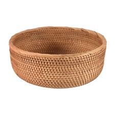 Natural Rattan Round Fruit Basket Wicker Tabletop Bread Serving Tray7410