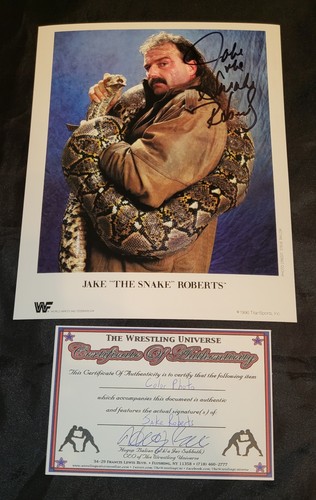 WWE WWF JAKE THE SNAKE ROBERTS SIGNED 1990 8x10 GLOSSY PHOTO COA REPRO PROMO - Picture 3 of 8