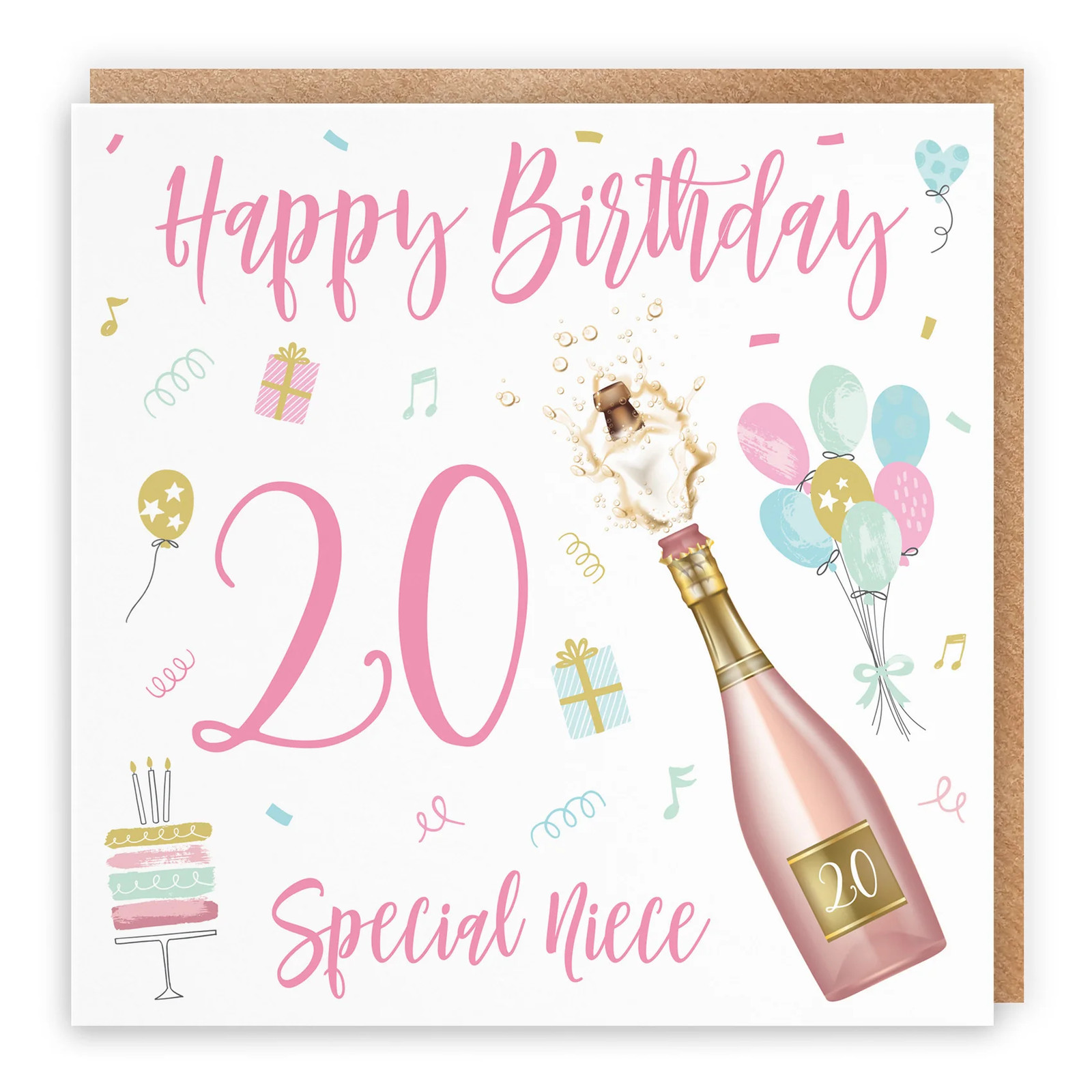 20th Niece Birthday Card Champagne